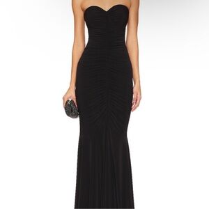 Norma Kamali Strapless Shirred Front Fishtail Gown in Black XS Preowned